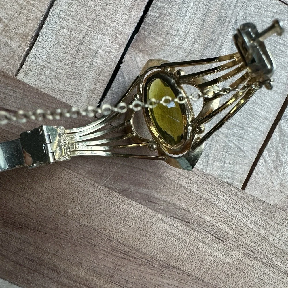 VTG Art Deco‎ Whiting Davis Bracelet 6 Inch Signed Green Glass Gold Plated Rare